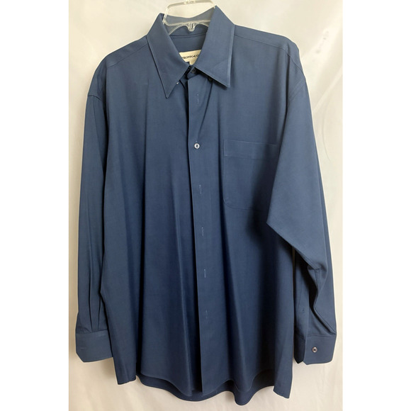 Pronto Uomo Dress Shirt Mens Size L Button up Long Sleeve Solid Blue Classic Fit - Picture 1 of 9